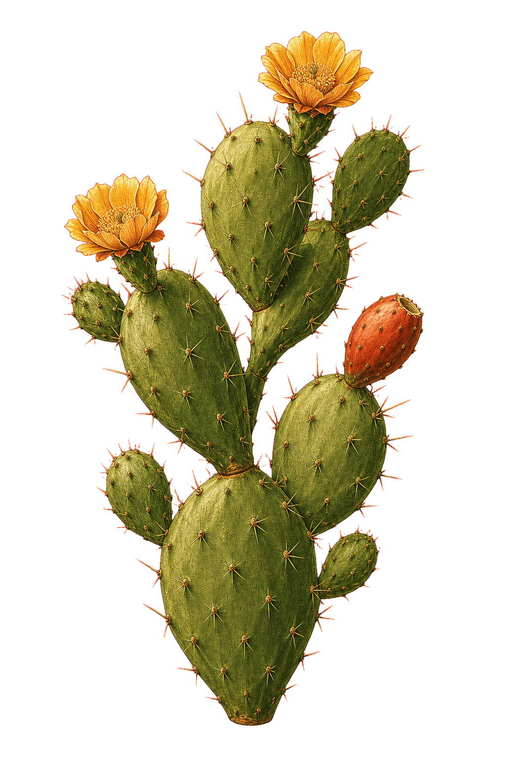 Vintage botanical illustration of a prickly pear cactus