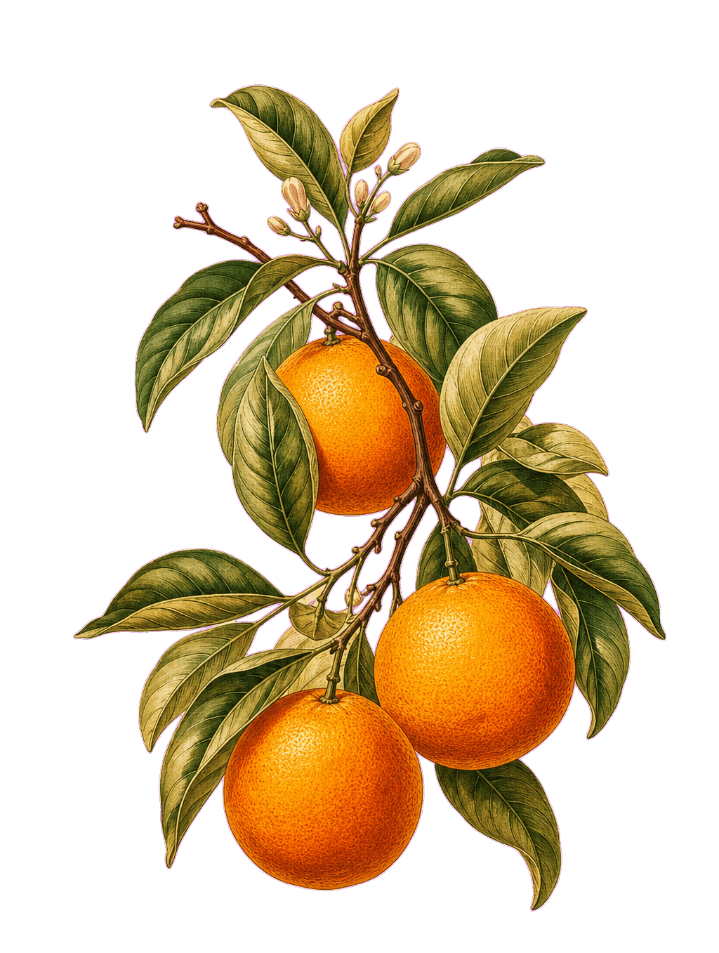 Vintage botanical illustration of an orange branch